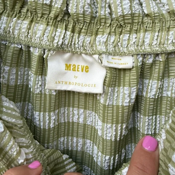 Maeve Green Striped Ruffle Women Top - Picture 4 of 4